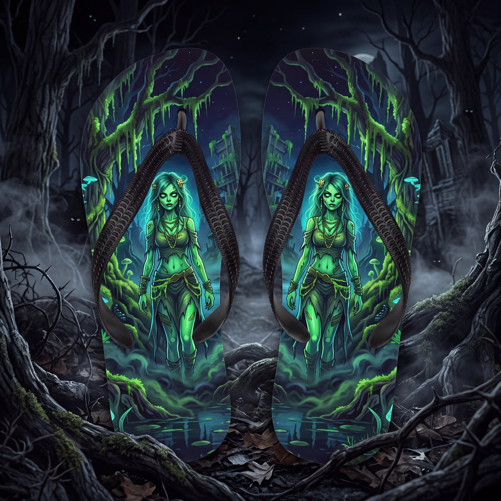 Zombie Girl Flip Flops | Haunted Swamp Dark Fantasy Sandals