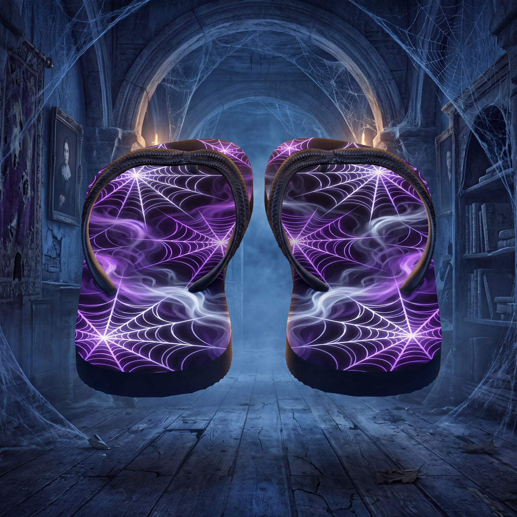 Purple Spiderweb Flip Flops |  Gothic Halloween Web Sandals