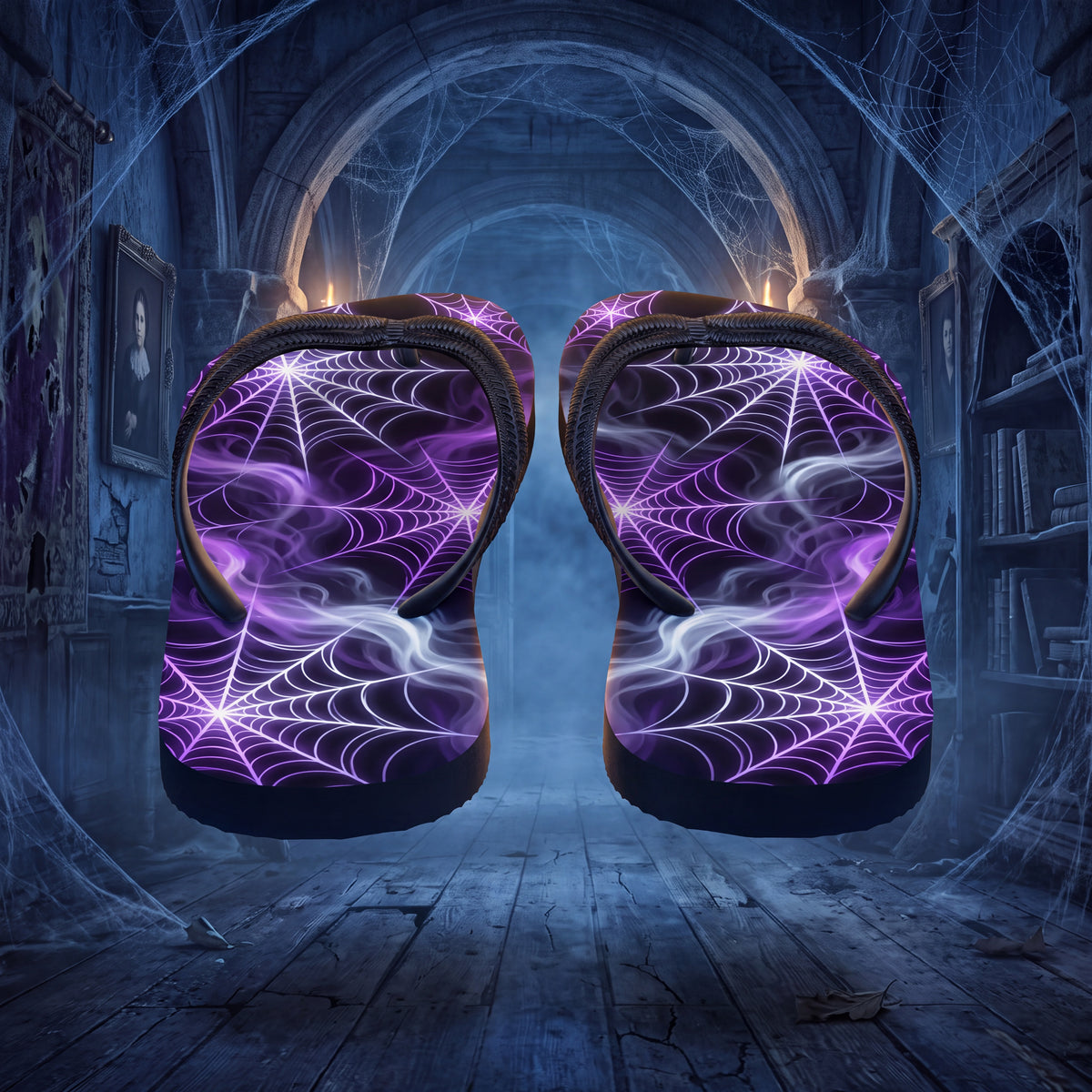 Purple Spiderweb Flip Flops |  Gothic Halloween Web Sandals
