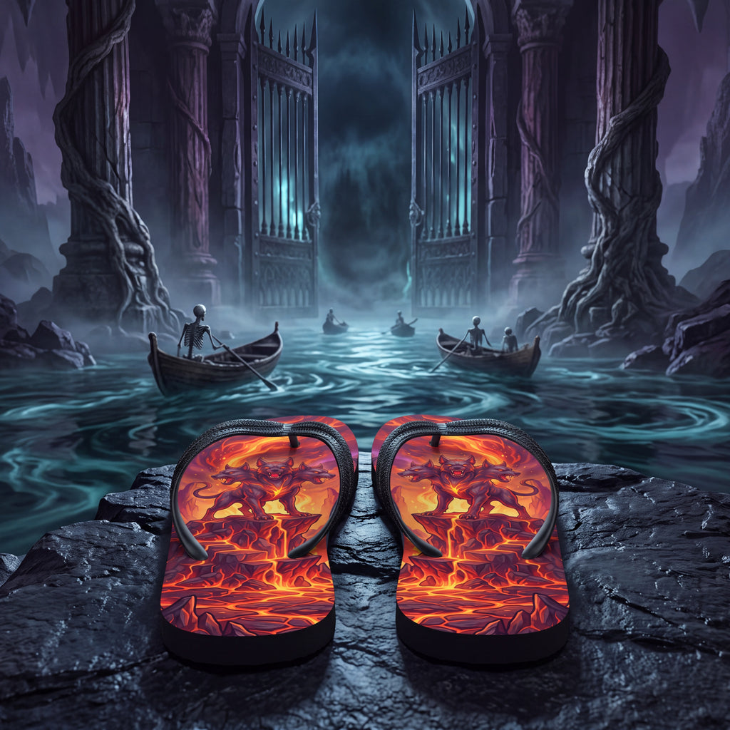 Cerberus Greek Mythology Flip Flops | Three-Headed Underworld Hound Sandals