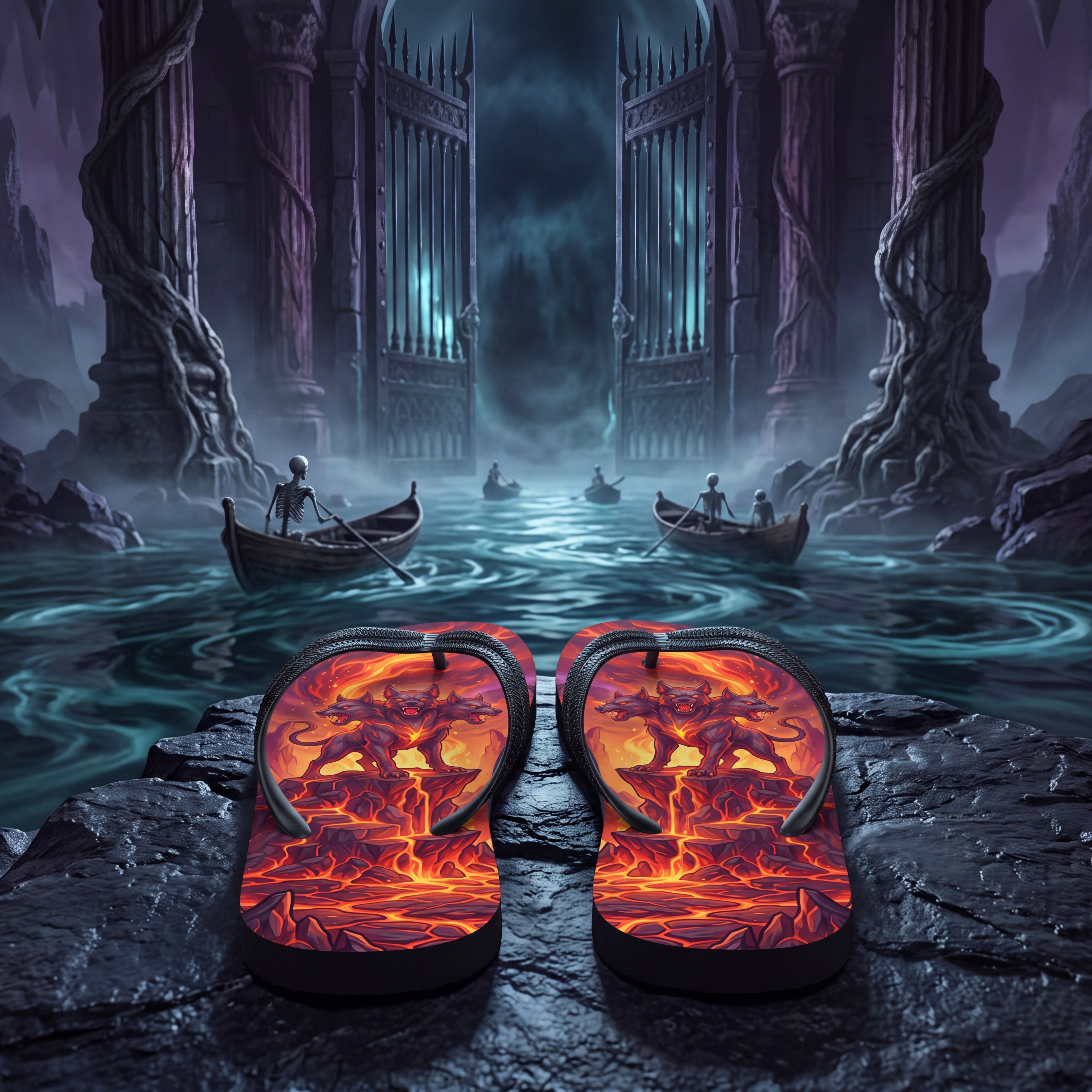 Cerberus Greek Mythology Flip Flops | Three-Headed Underworld Hound Sandals