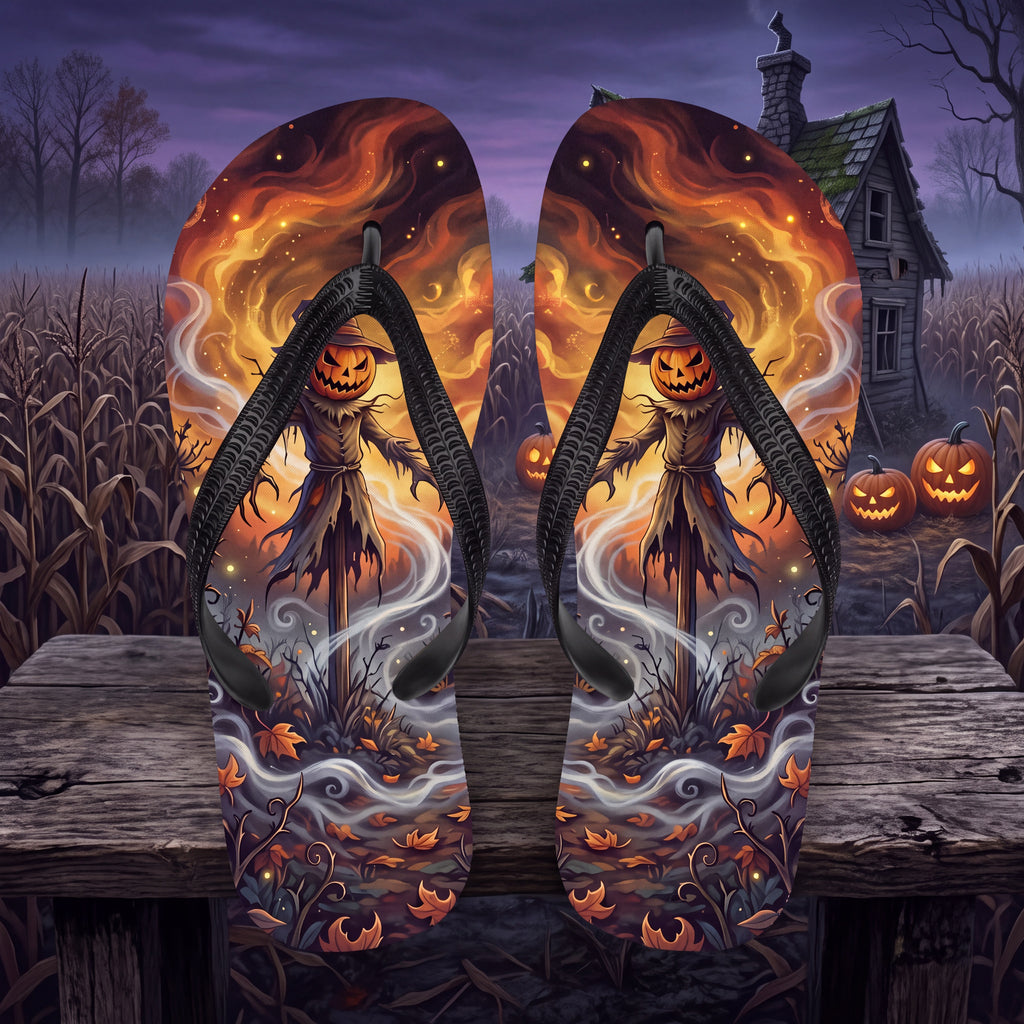 Halloween Scarecrow Flip Flops | Jack-O’-Lantern Haunted Harvest Sandals