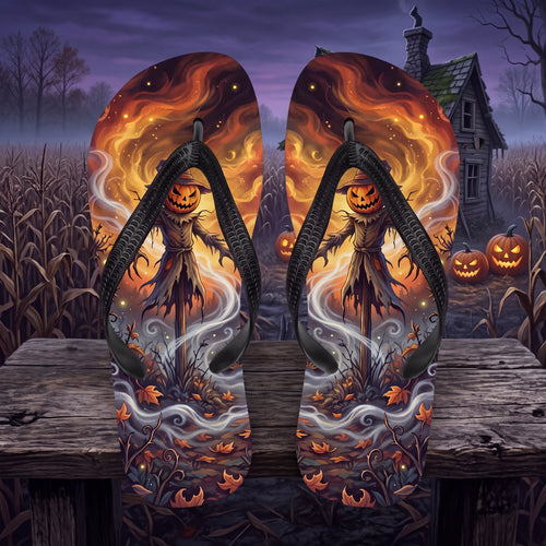 Halloween Scarecrow Flip Flops | Jack-O’-Lantern Haunted Harvest Sandals