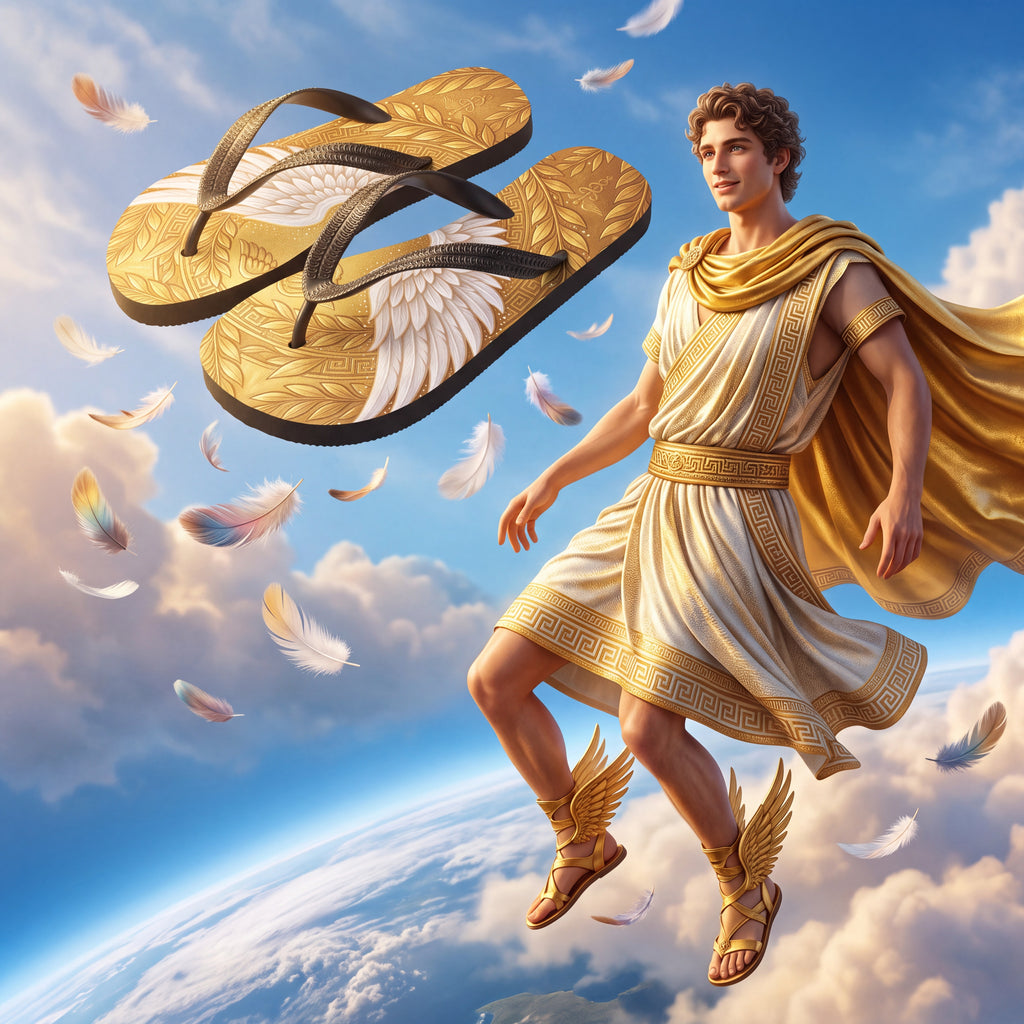Greek Mythology Flip Flops | Gold Winged Messenger Sandals