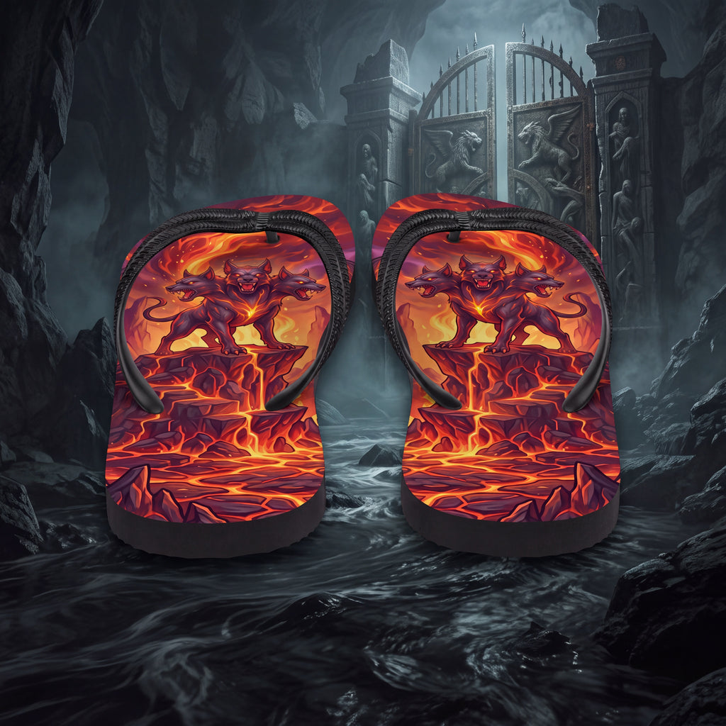 Cerberus Greek Mythology Flip Flops | Three-Headed Underworld Hound Sandals