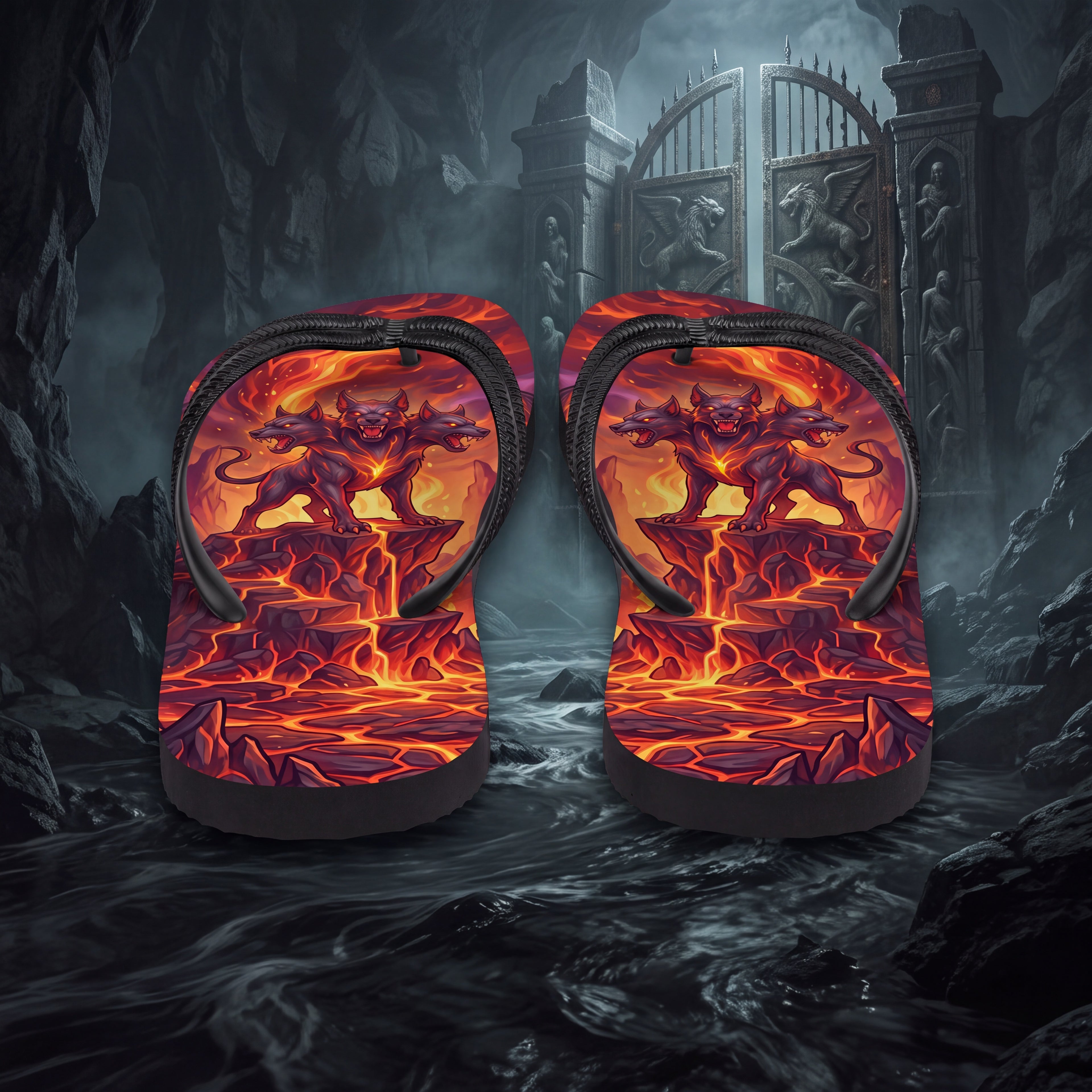 Cerberus Greek Mythology Flip Flops | Three-Headed Underworld Hound Sandals