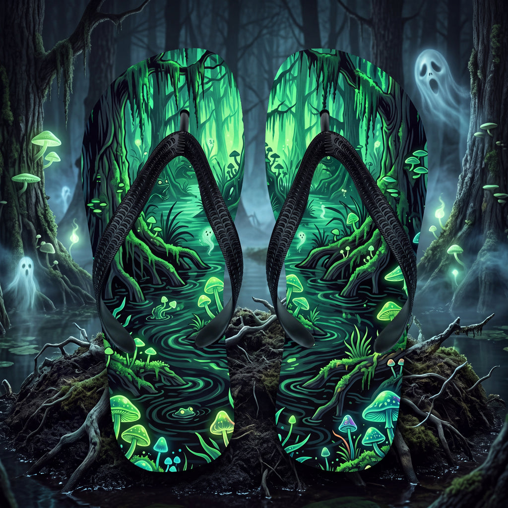 Haunted Swamp Flip Flops | Glowing Mushroom Dark Fantasy Sandals