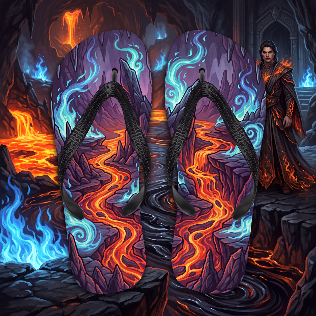 Hades Greek Mythology Flip Flops | Underworld Blue Flame Lava Sandals