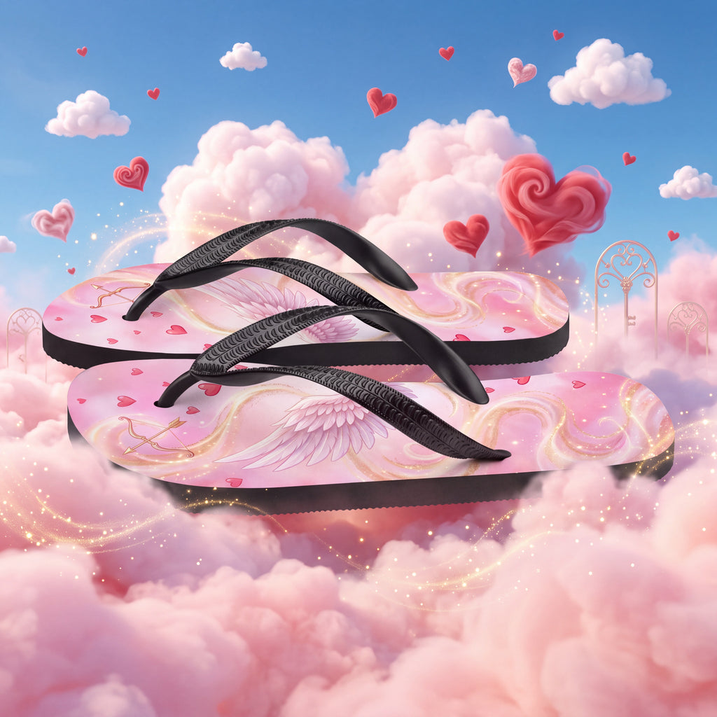 Cupid Flip Flops | Pink Angel Wing and Heart Valentine Sandals