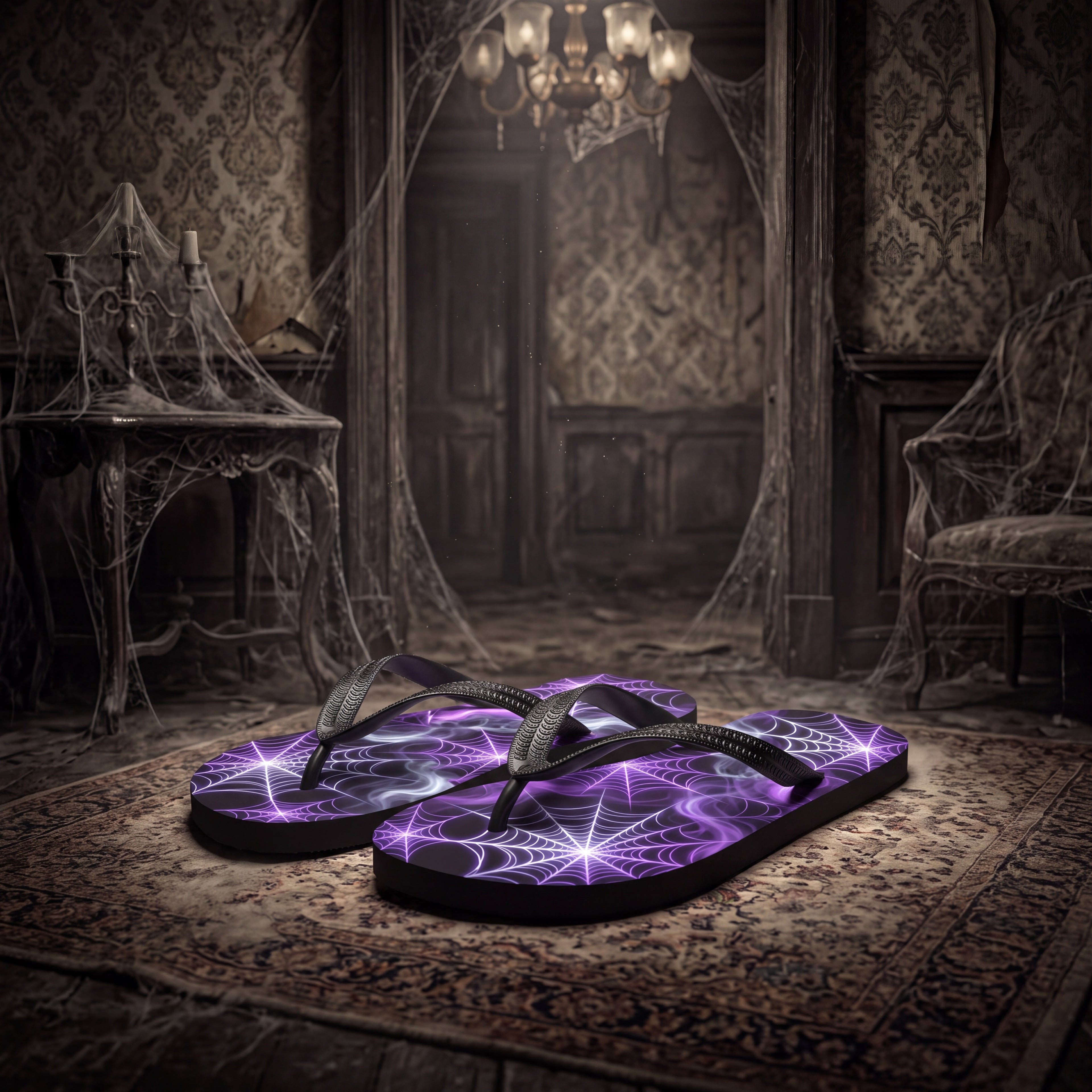 Purple Spiderweb Flip Flops |  Gothic Halloween Web Sandals