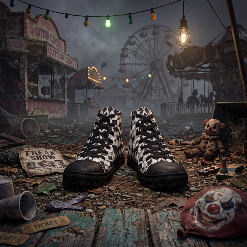 Gothic Carnival Shoes | Black & White Harlequin Sneakers