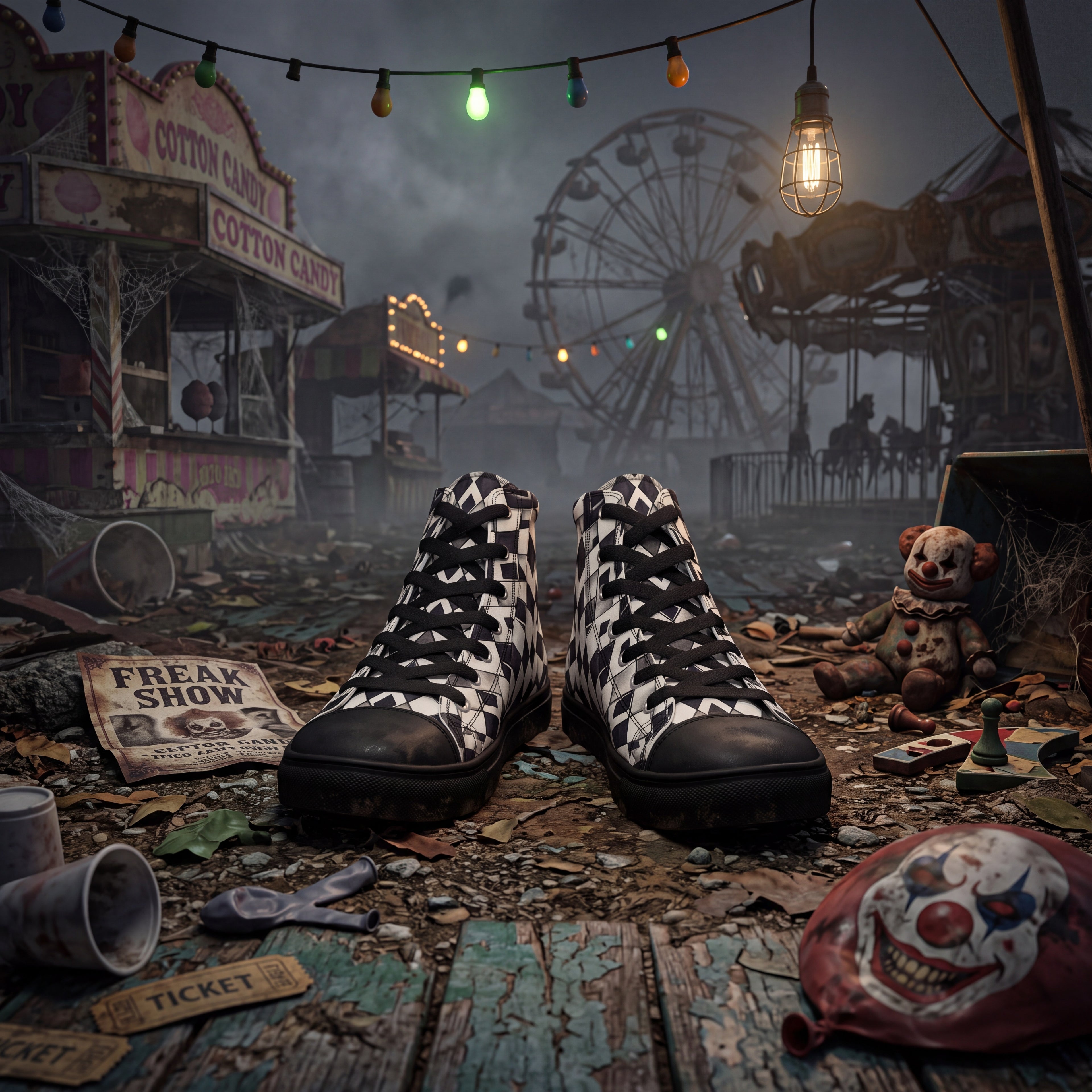 Gothic Carnival Shoes | Black & White Harlequin Sneakers