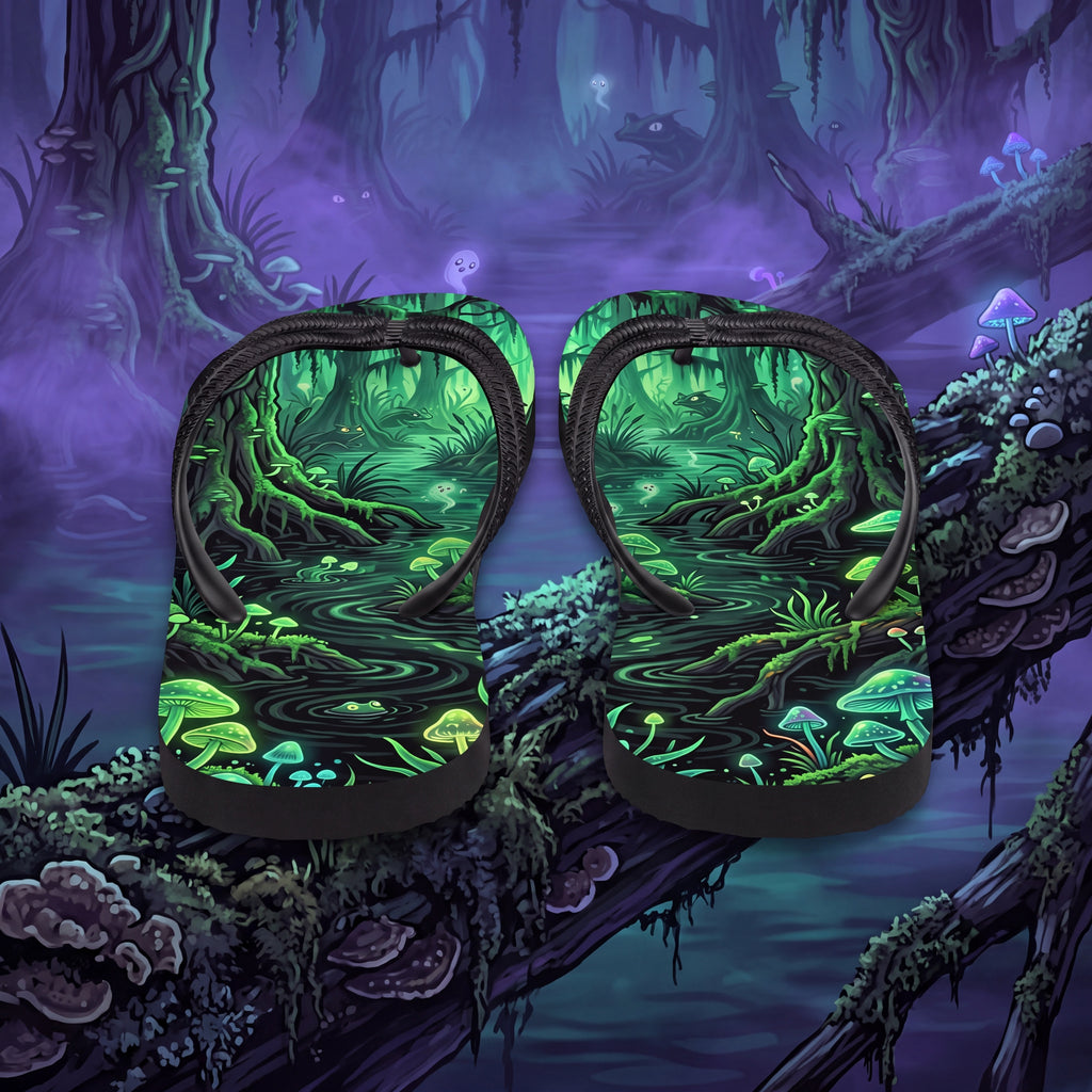 Haunted Swamp Flip Flops | Glowing Mushroom Dark Fantasy Sandals
