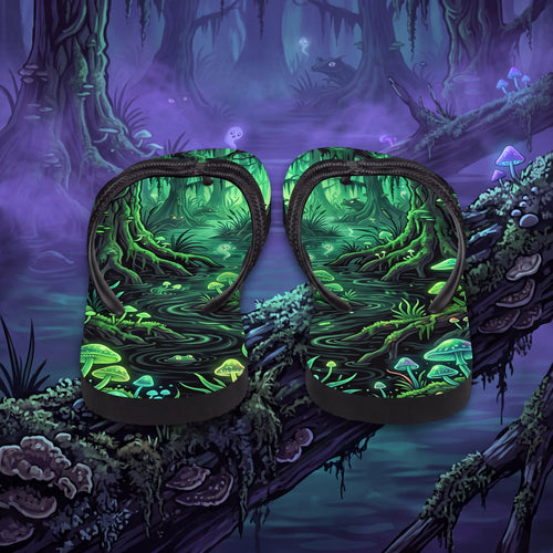 Haunted Swamp Flip Flops | Glowing Mushroom Dark Fantasy Sandals