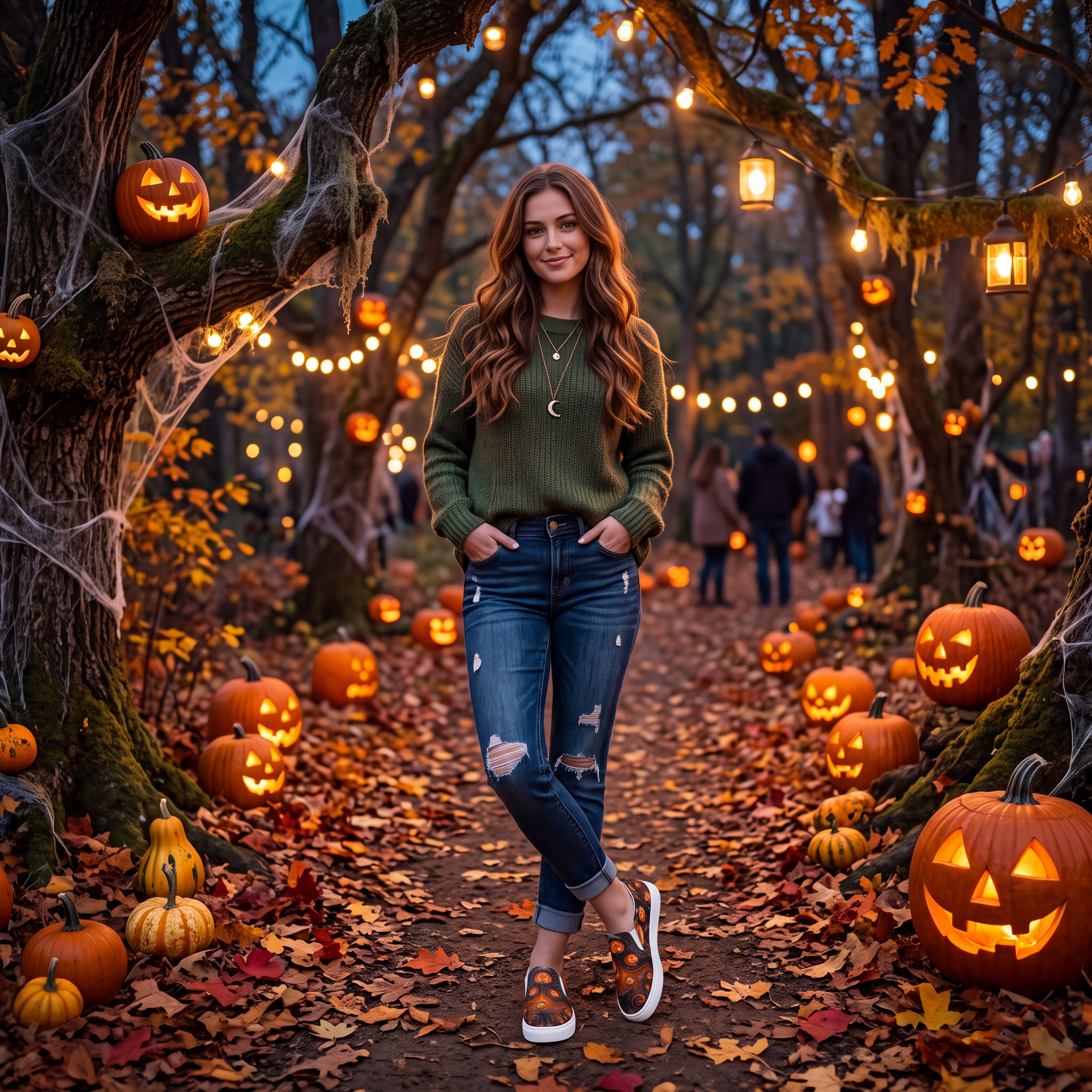 Women's Halloween Pumpkin Slip-On Shoes | Black and Orange Jack-O’-Lantern Canvas Sneakers