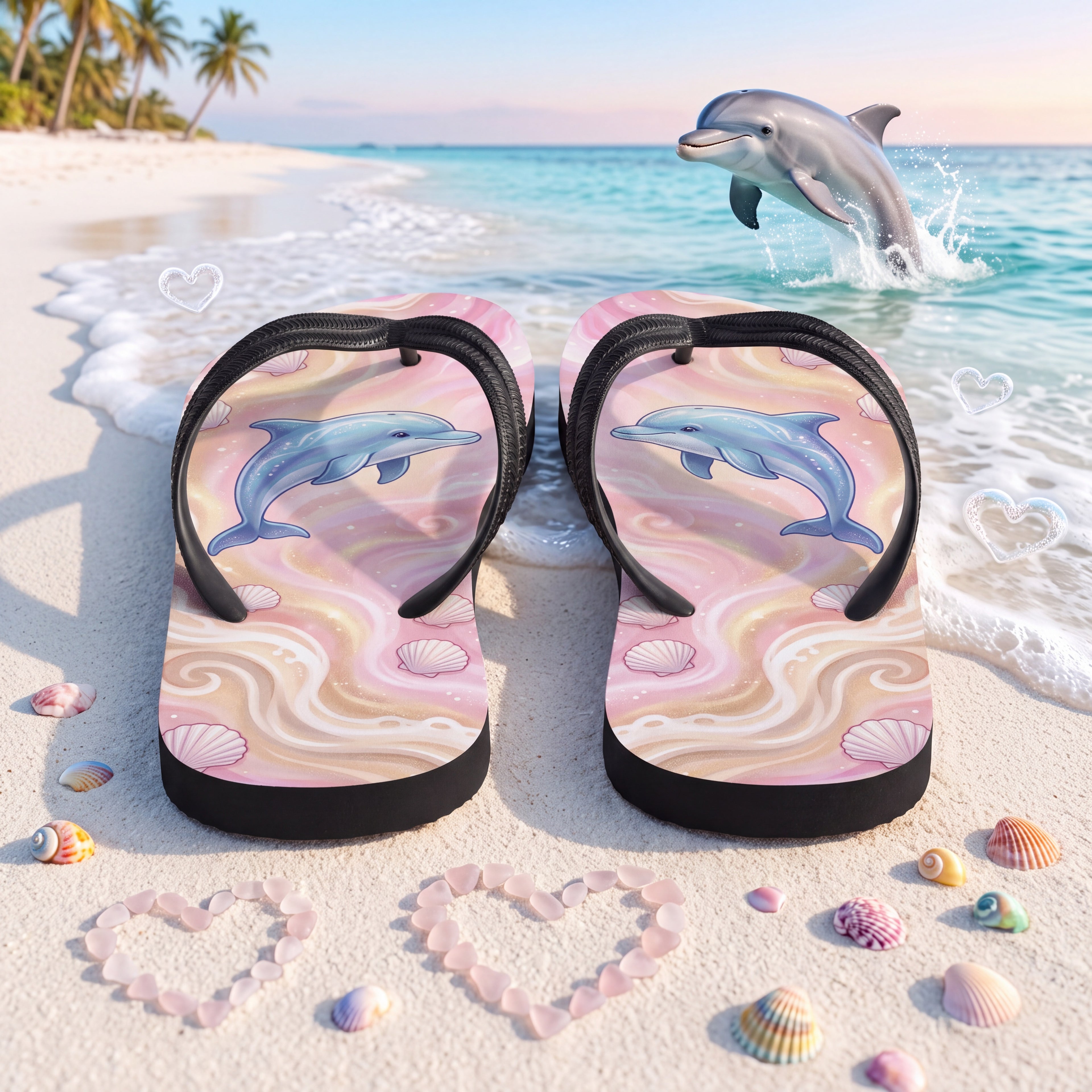 Aphrodite Flip Flops | Dolphin & Pink Seashell Greek Goddess Sandals