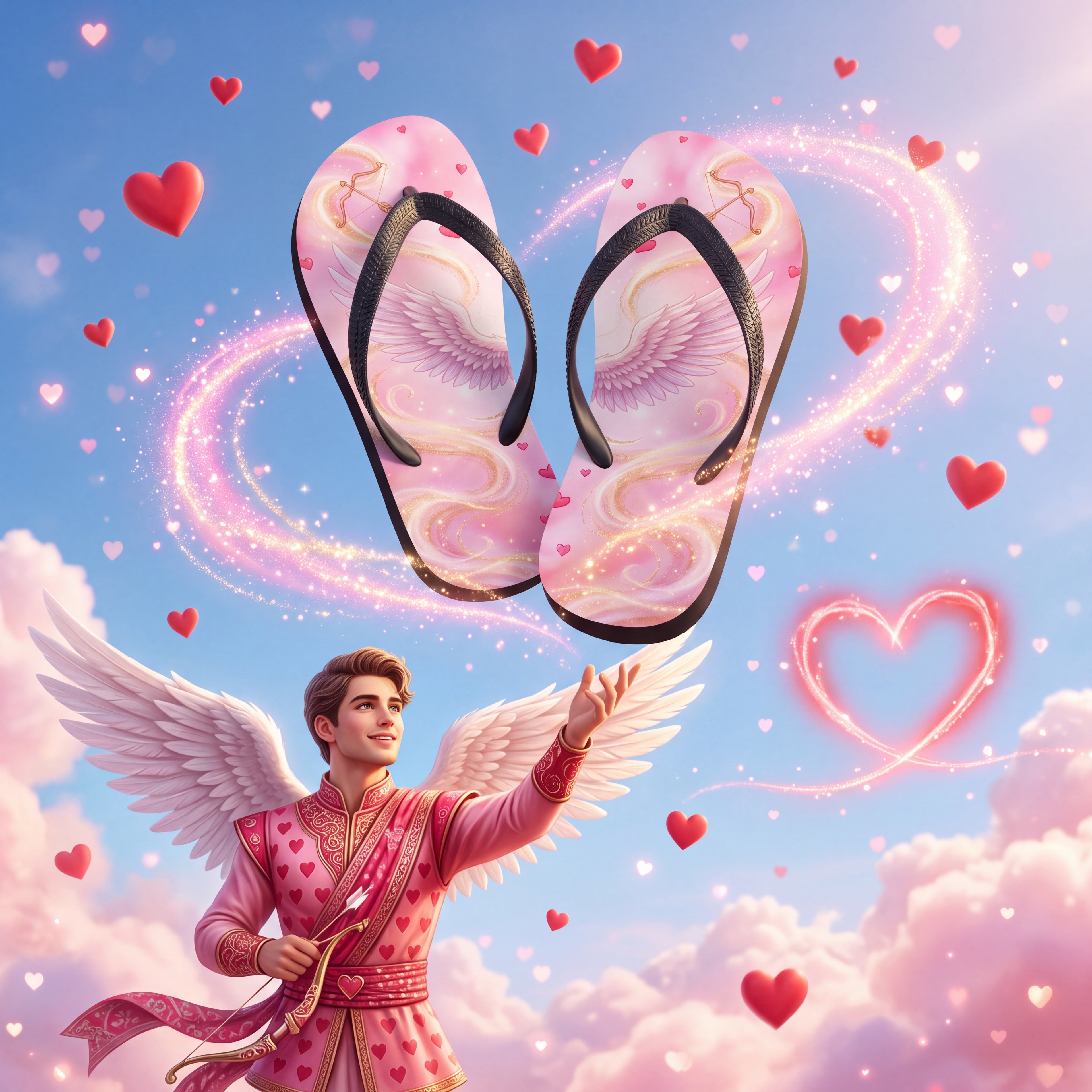 Cupid Flip Flops | Pink Angel Wing and Heart Valentine Sandals