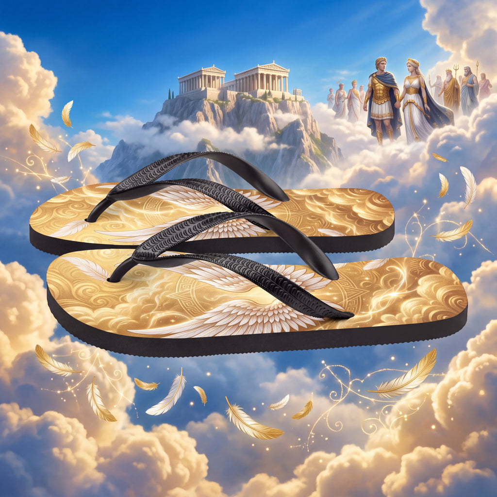 Mount Olympus Flip Flops | Golden Wing Greek Mythology Sandals