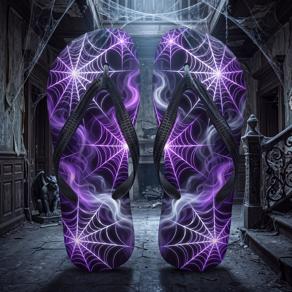 Purple Spiderweb Flip Flops |  Gothic Halloween Web Sandals