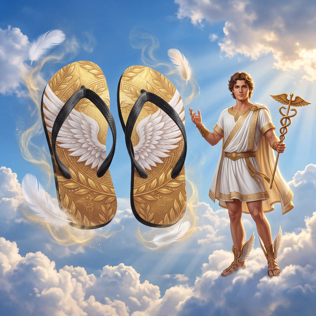 Greek Mythology Flip Flops | Gold Winged Messenger Sandals