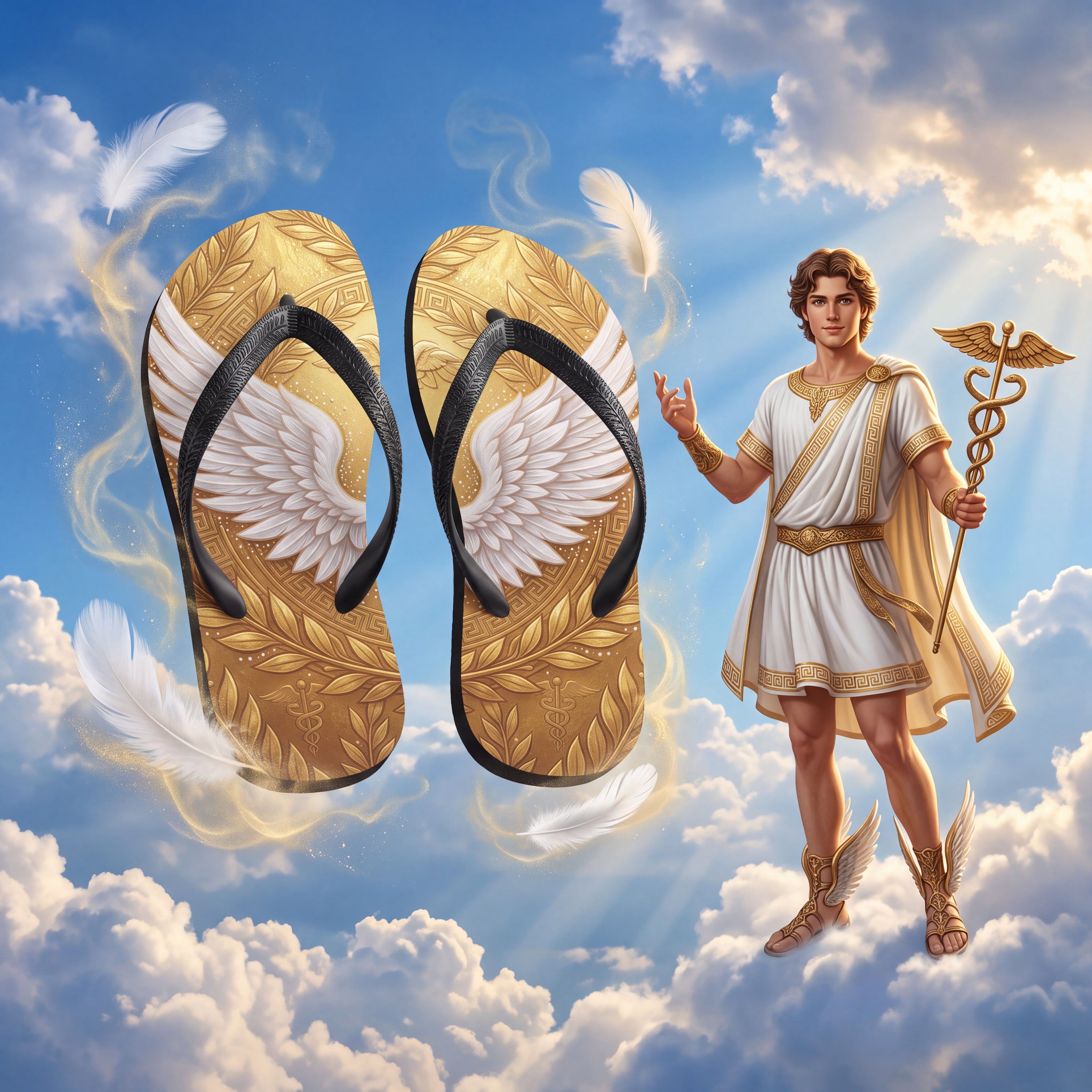Greek Mythology Flip Flops | Gold Winged Messenger Sandals