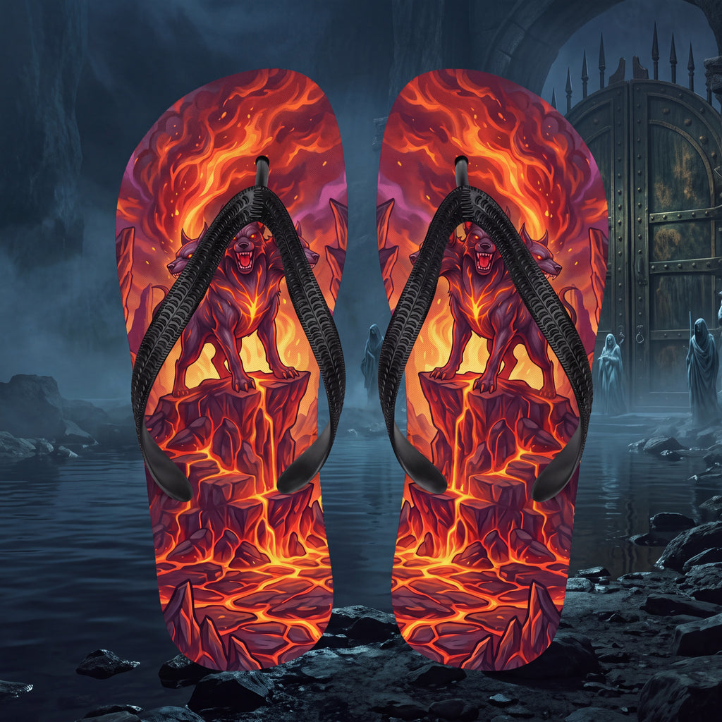 Cerberus Greek Mythology Flip Flops | Three-Headed Underworld Hound Sandals