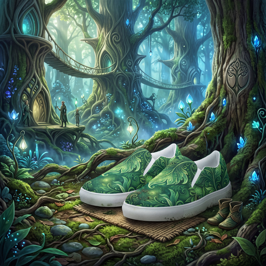 Forest Elf Slip-On Shoes | Green Fantasy Canvas Sneakers