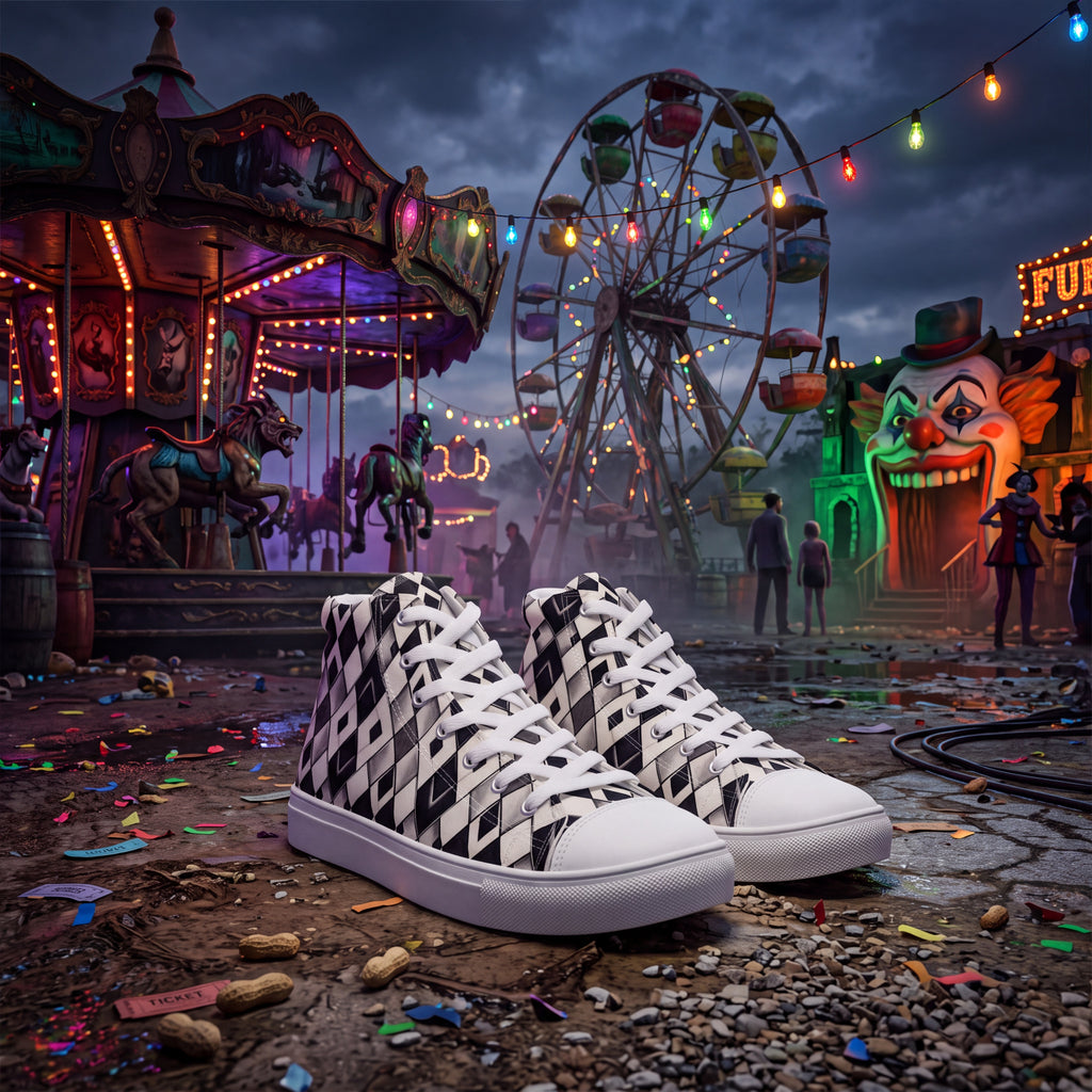Gothic Carnival Shoes | Black & White Harlequin Sneakers
