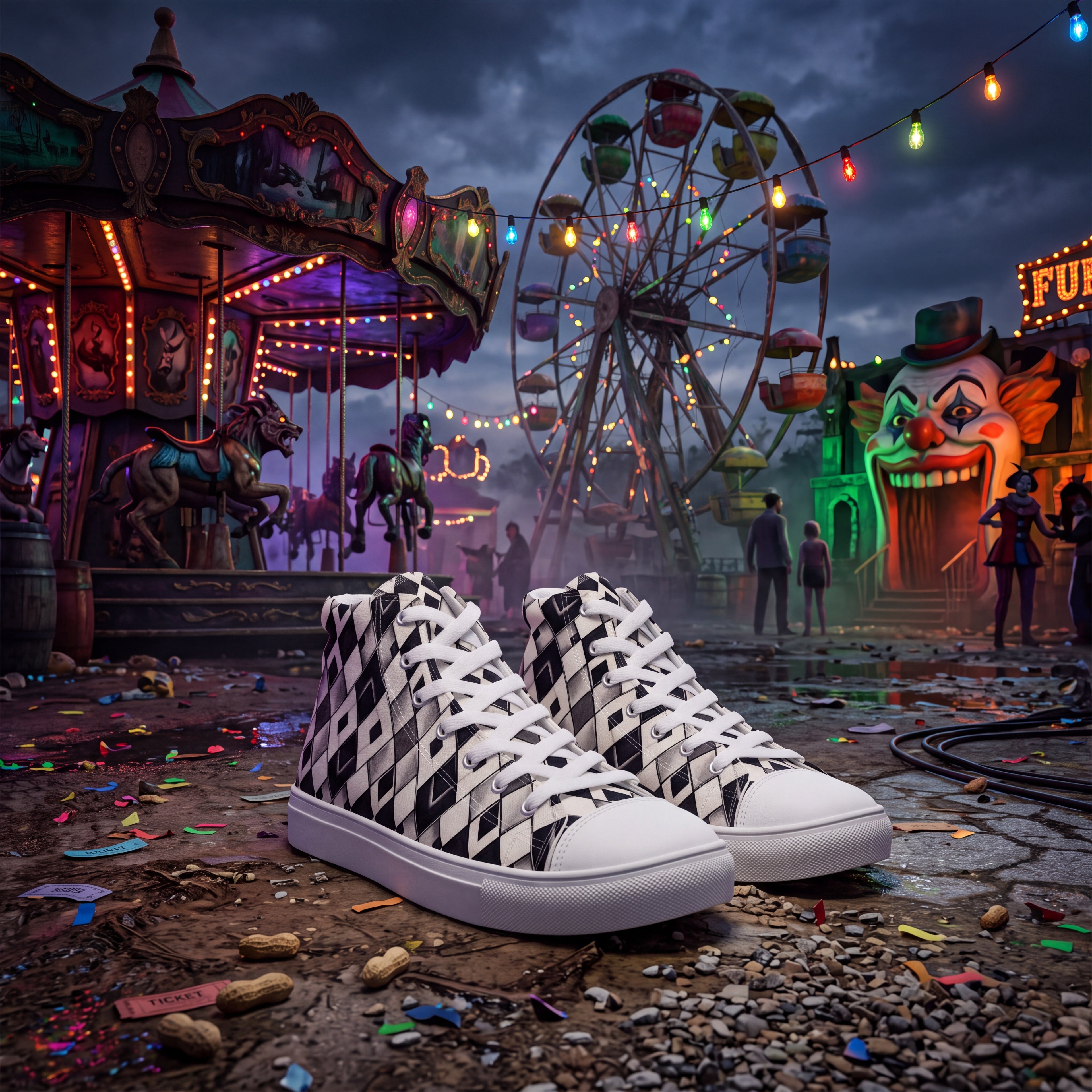 Gothic Carnival Shoes | Black & White Harlequin Sneakers