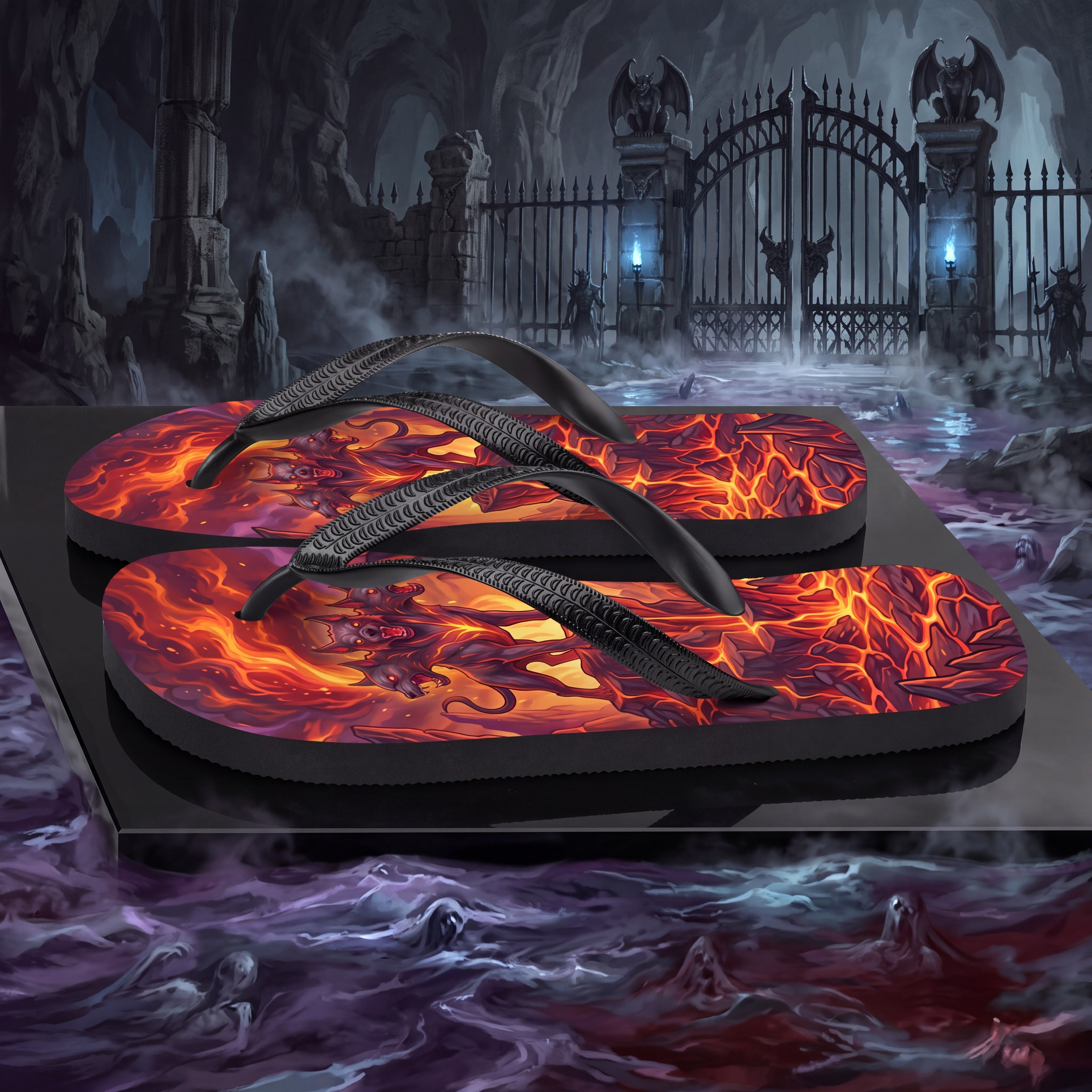 Cerberus Greek Mythology Flip Flops | Three-Headed Underworld Hound Sandals