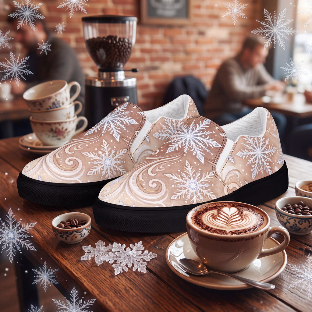 Women’s Frosted Mocha Snowflake Slip-On Shoes | Winter Canvas Sneakers