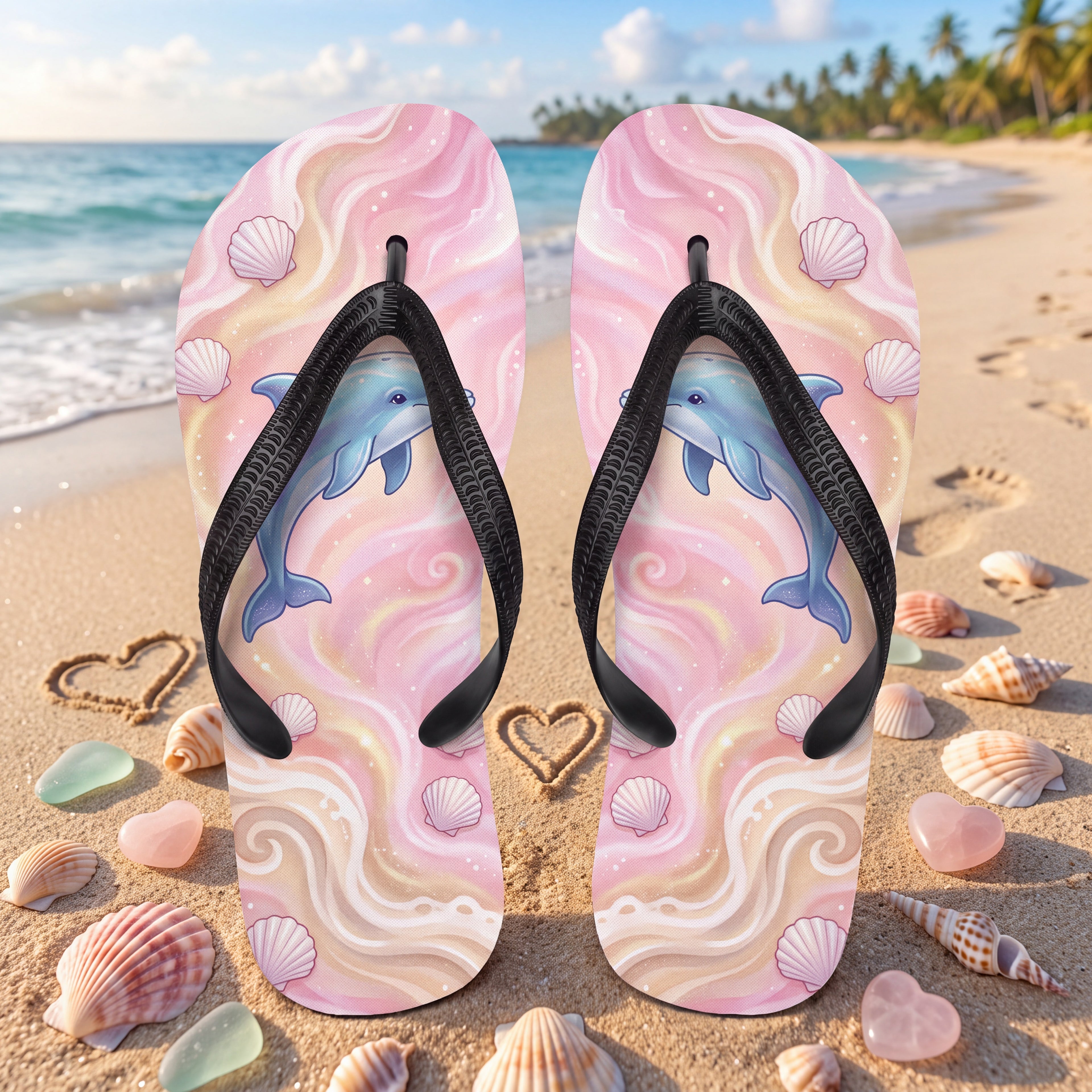 Aphrodite Flip Flops | Dolphin & Pink Seashell Greek Goddess Sandals