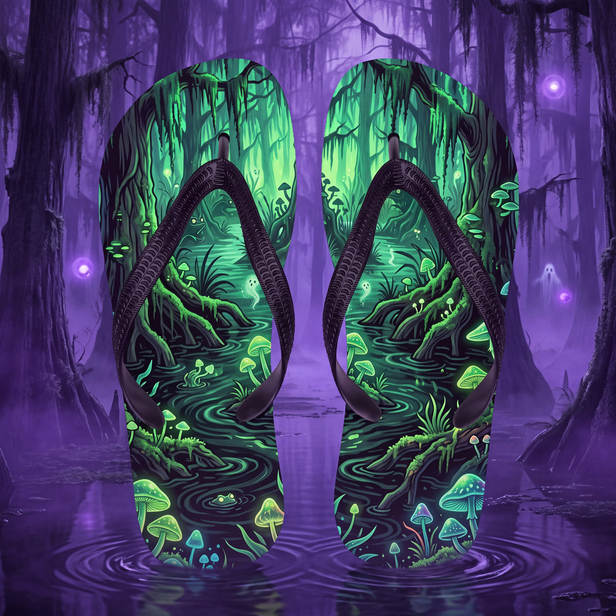 Haunted Swamp Flip Flops | Glowing Mushroom Dark Fantasy Sandals