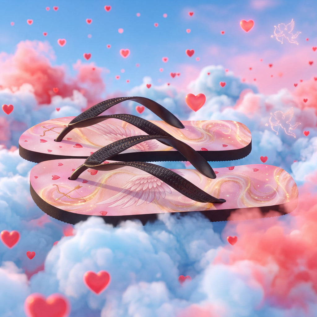 Cupid Flip Flops | Pink Angel Wing and Heart Valentine Sandals