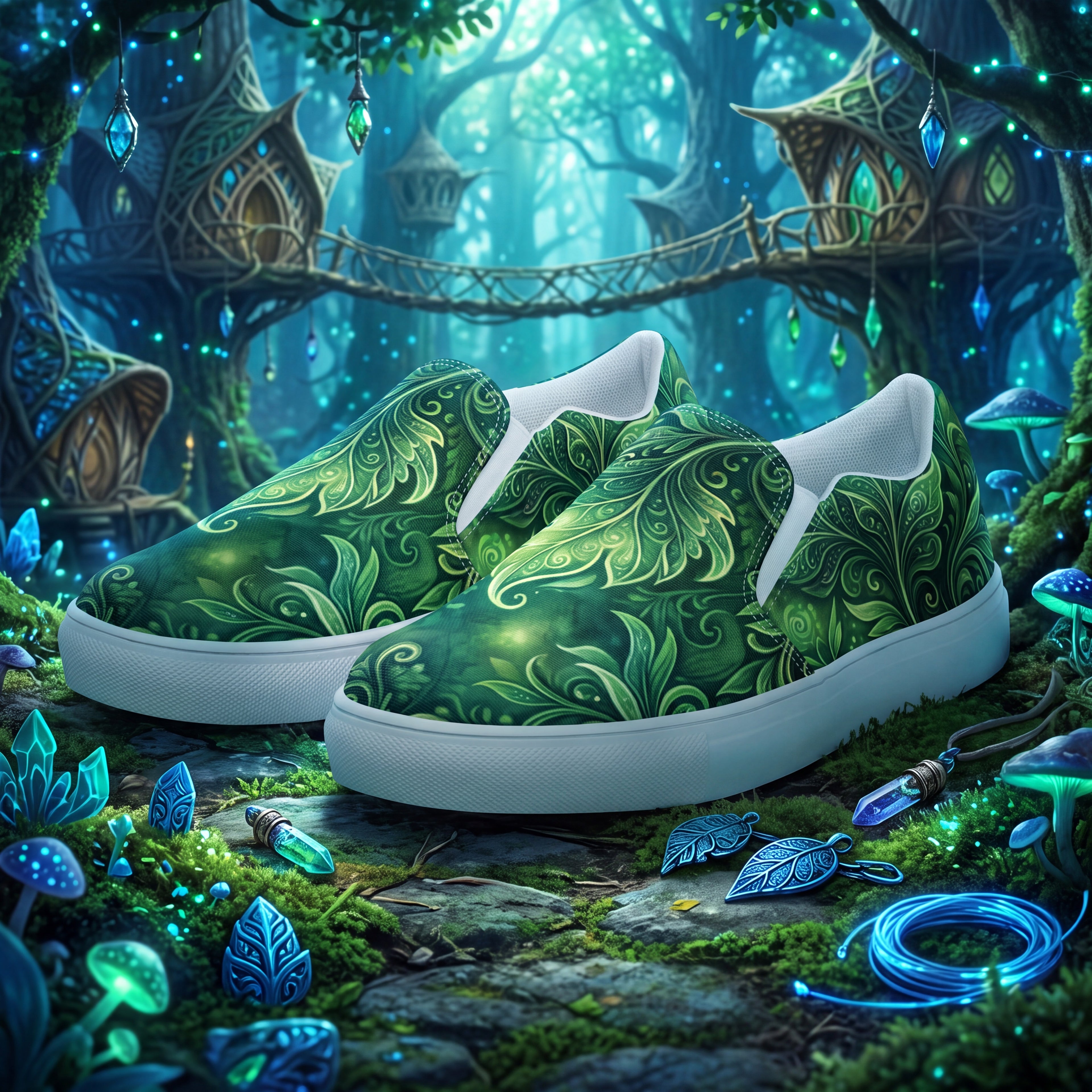 Forest Elf Slip-On Shoes | Green Fantasy Canvas Sneakers