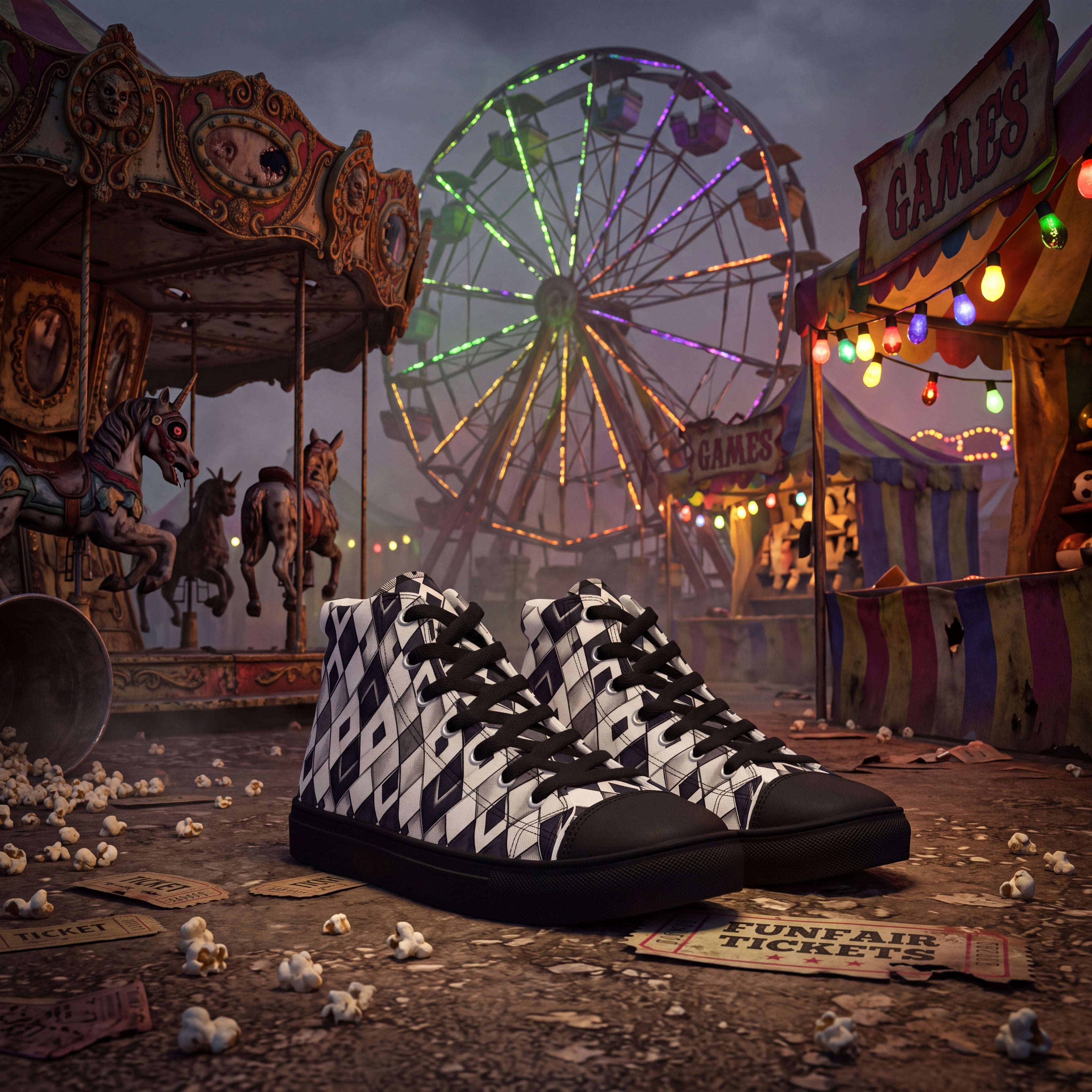 Gothic Carnival Shoes | Black & White Harlequin Sneakers
