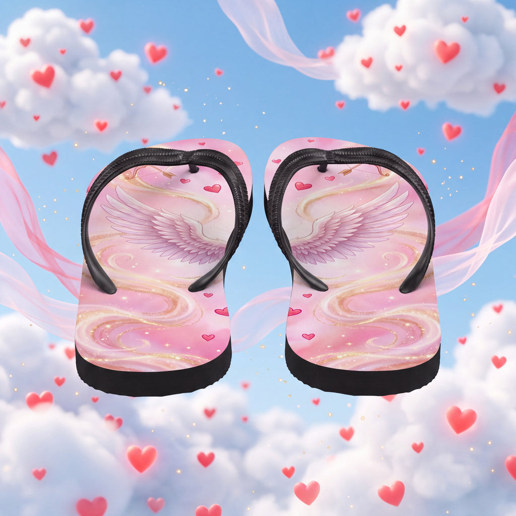 Cupid Flip Flops | Pink Angel Wing and Heart Valentine Sandals