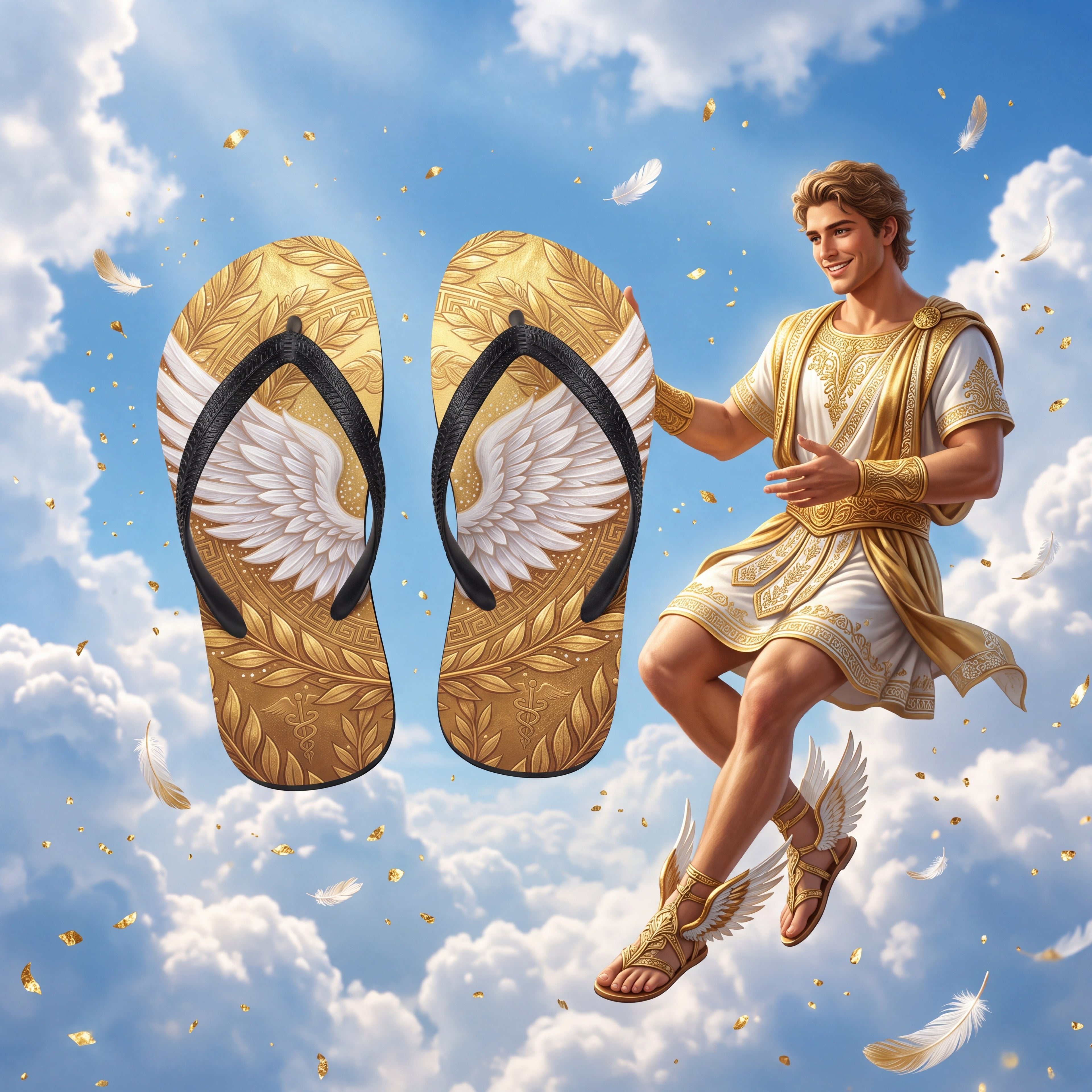 Greek Mythology Flip Flops | Gold Winged Messenger Sandals