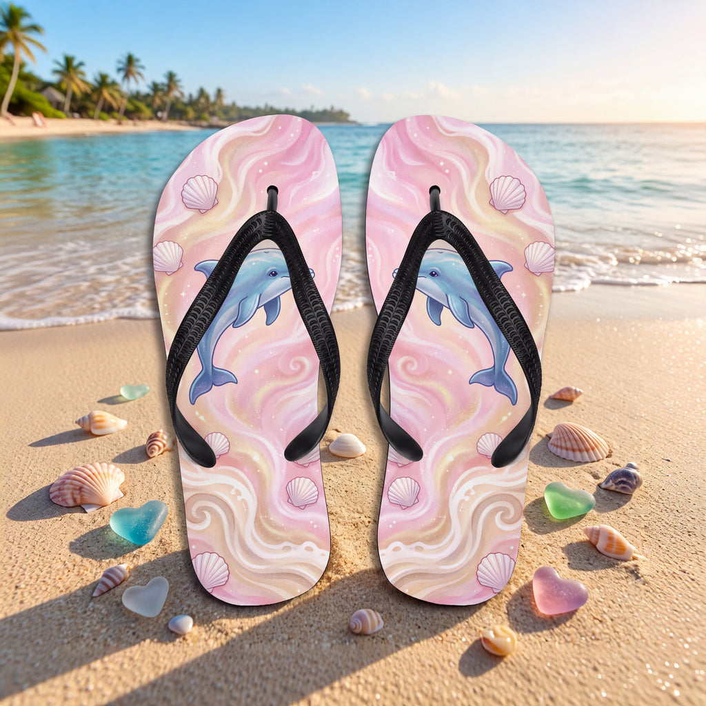 Aphrodite Flip Flops | Dolphin & Pink Seashell Greek Goddess Sandals