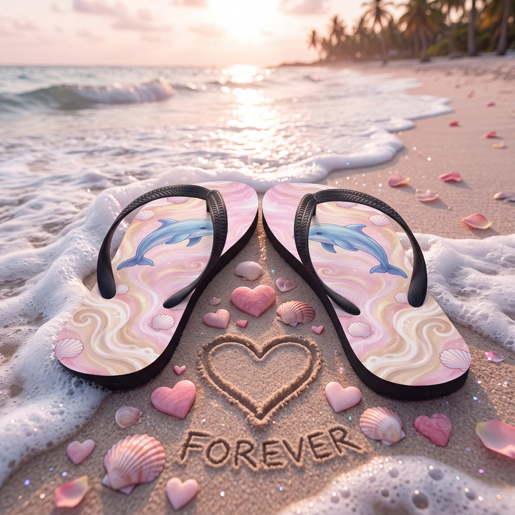 Aphrodite Flip Flops | Dolphin & Pink Seashell Greek Goddess Sandals