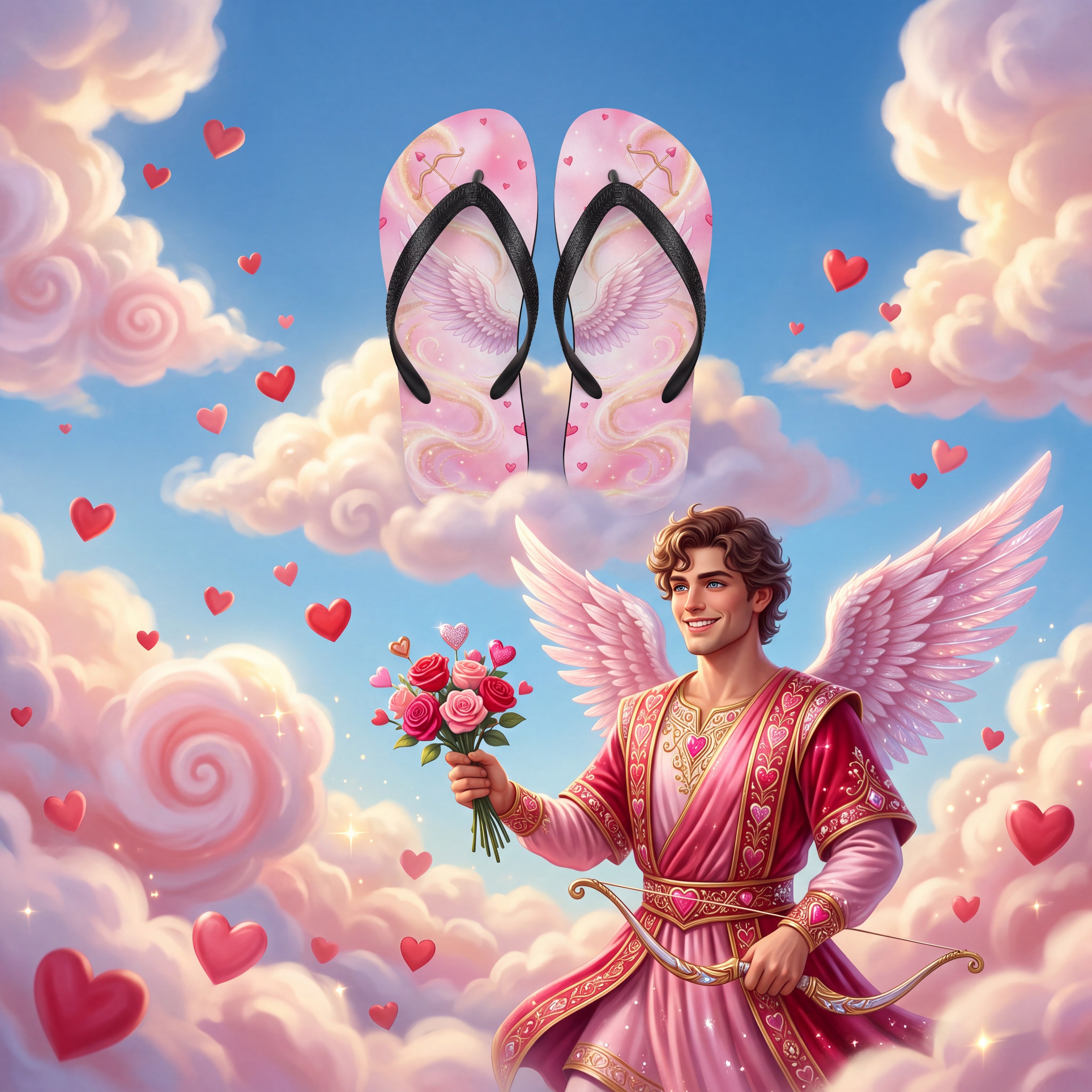 Cupid Flip Flops | Pink Angel Wing and Heart Valentine Sandals