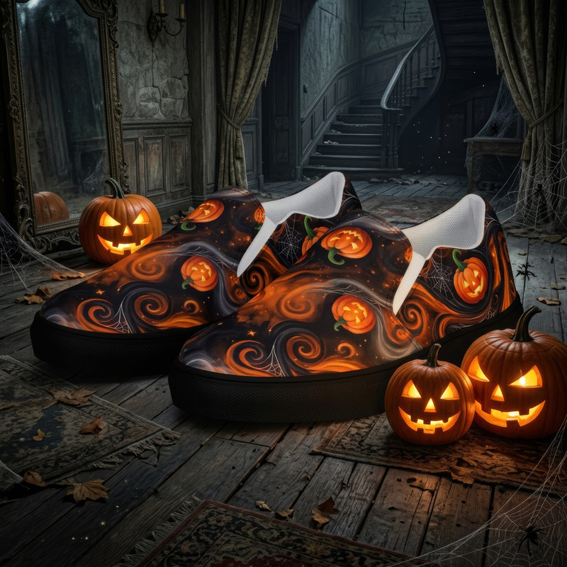 SHOES Women's Halloween Pumpkin Slip-On Shoes | Black and Orange Jack-O’-Lantern Canvas Sneakers