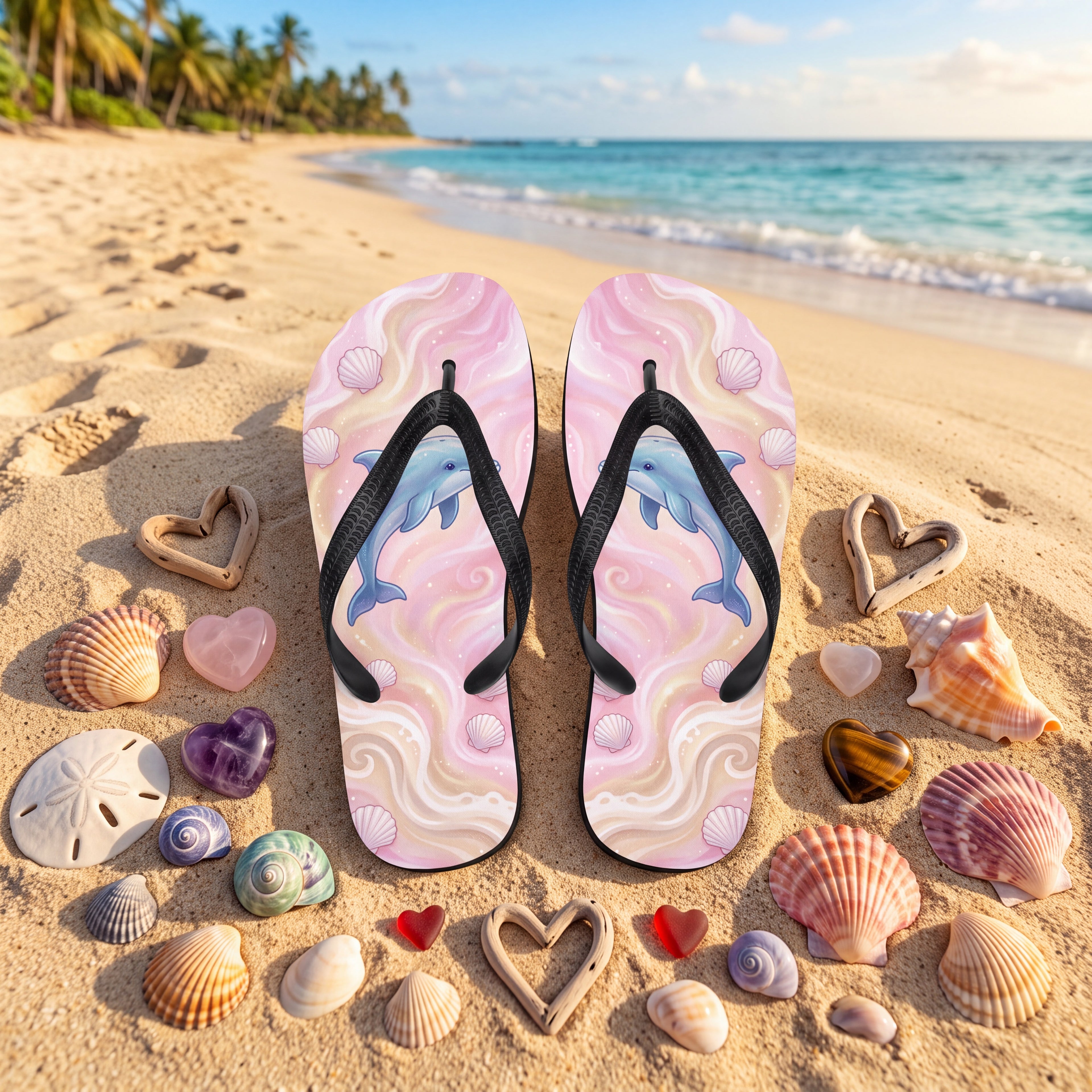 Aphrodite Flip Flops | Dolphin & Pink Seashell Greek Goddess Sandals