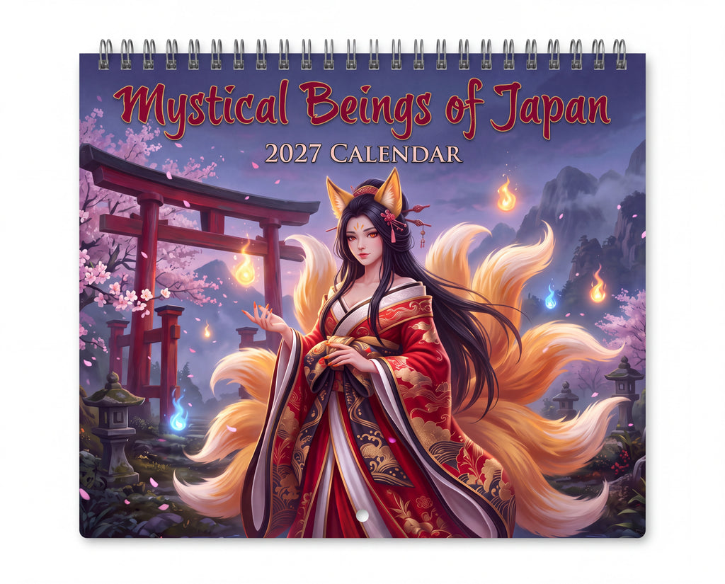 Mystical Beings of Japan 2027 Wall Calendar – Japanese Yokai, Kitsune, Oni & Folklore Fantasy Art
