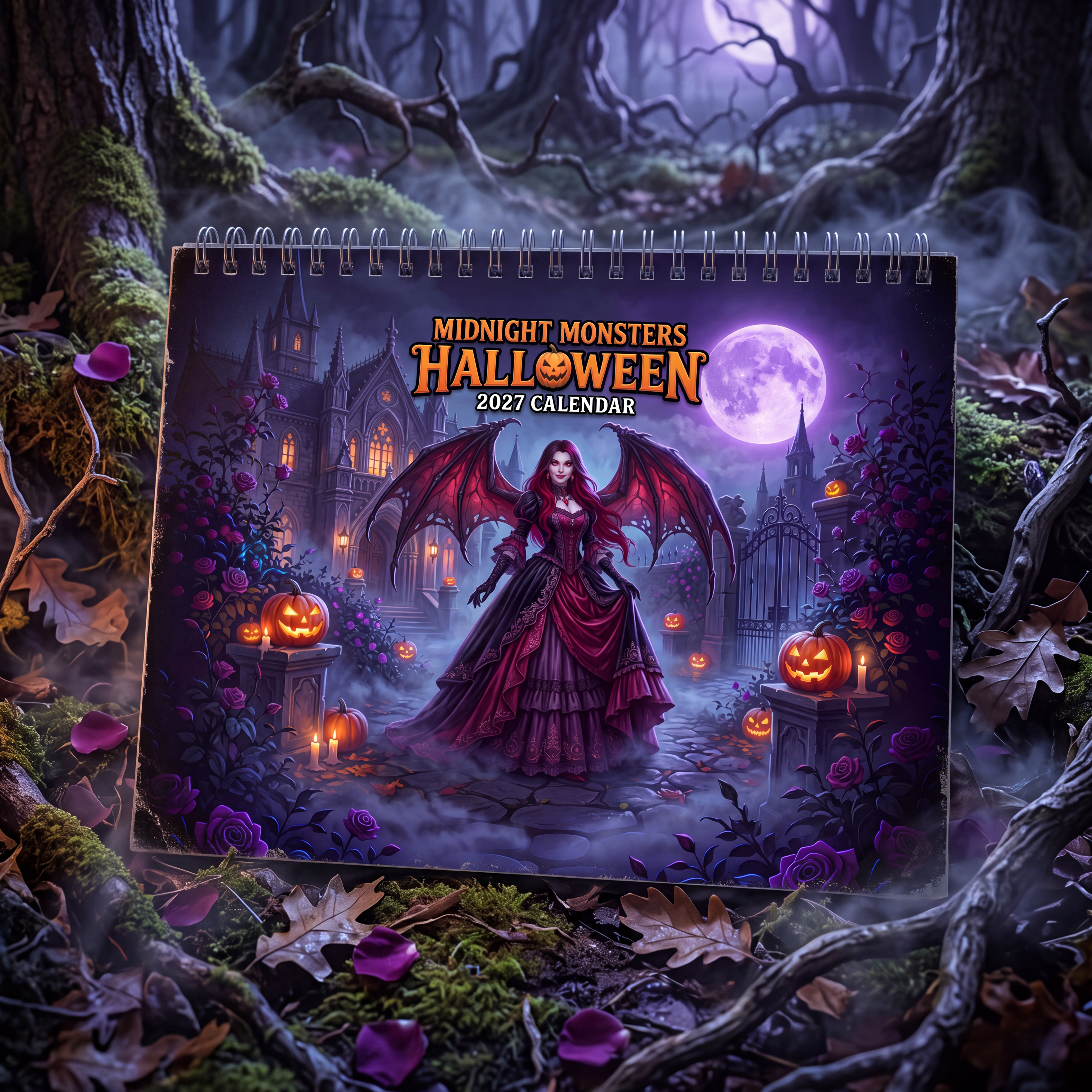 Midnight Monsters Halloween 2027 Wall Calendar – Gothic Fantasy Vampire, Witch, Werewolf & Spooky Monster Art