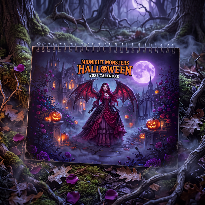 Midnight Monsters Halloween 2027 Wall Calendar – Gothic Fantasy Vampire, Witch, Werewolf & Spooky Monster Art