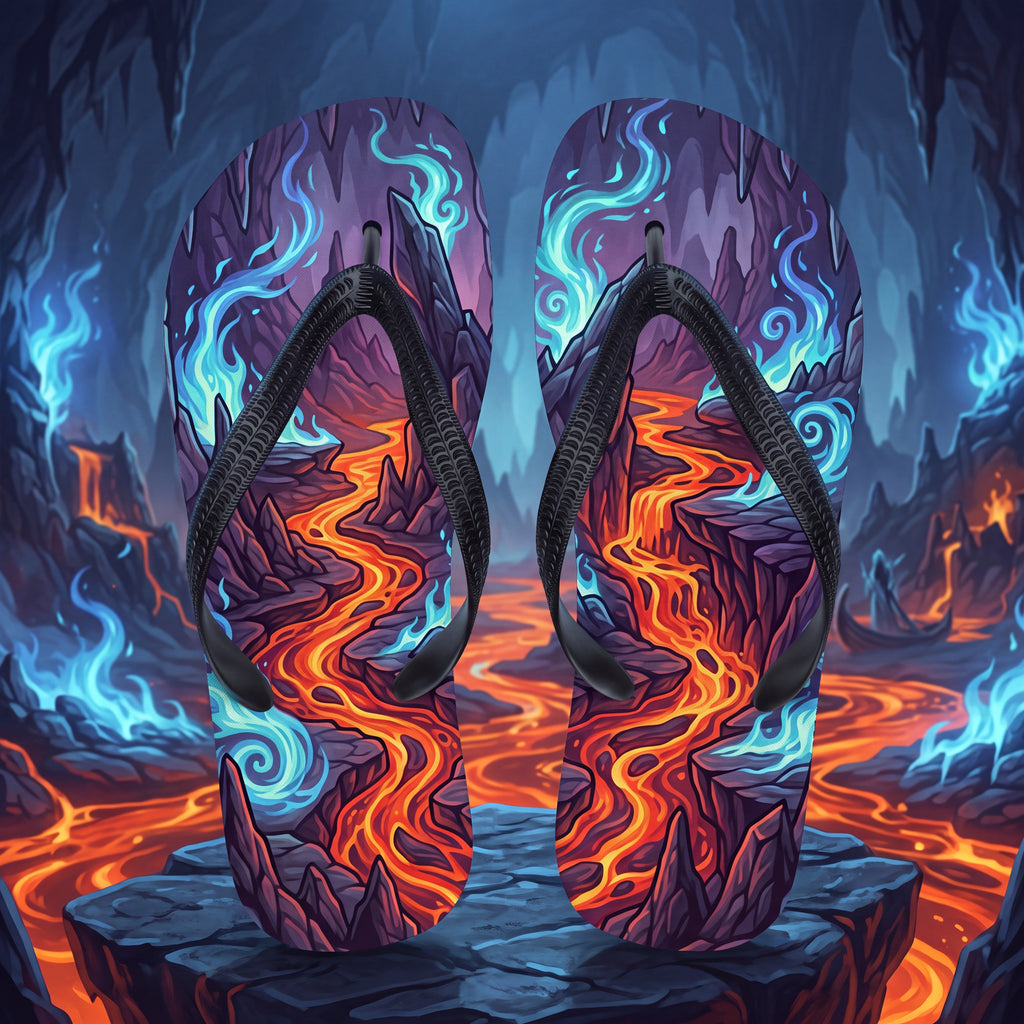 Hades Greek Mythology Flip Flops | Underworld Blue Flame Lava Sandals
