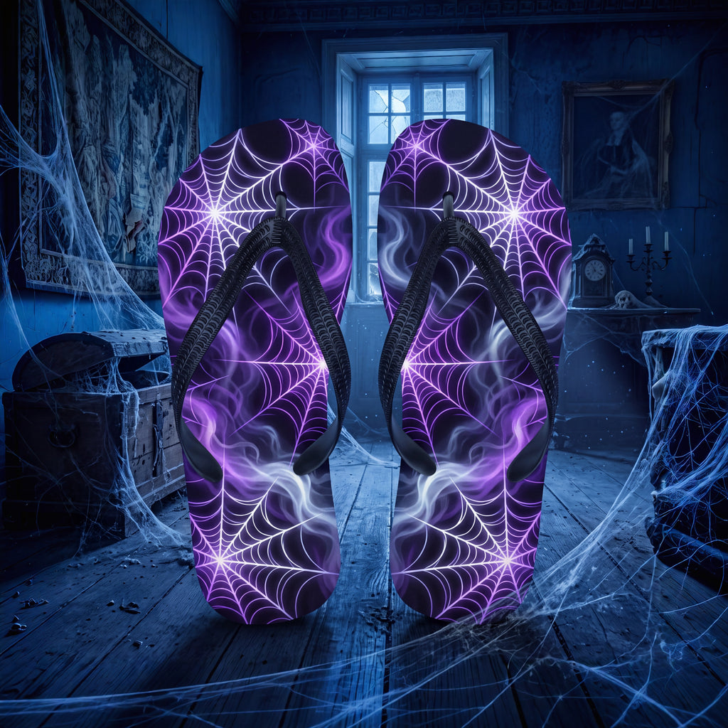 Purple Spiderweb Flip Flops |  Gothic Halloween Web Sandals