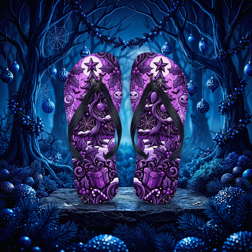 Purple Gothmas Flip Flops | Gothic Christmas Spooky Holiday Sandals
