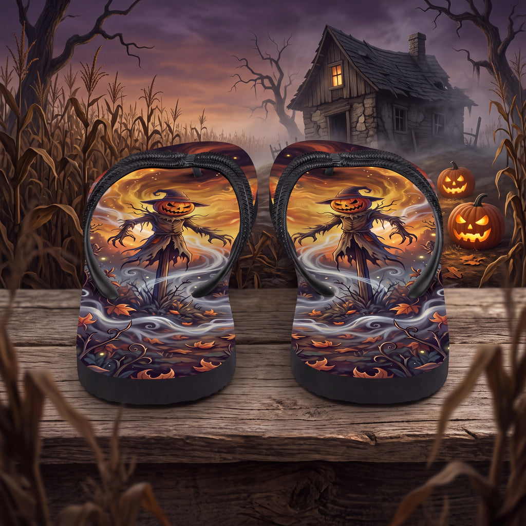 Halloween Scarecrow Flip Flops | Jack-O’-Lantern Haunted Harvest Sandals